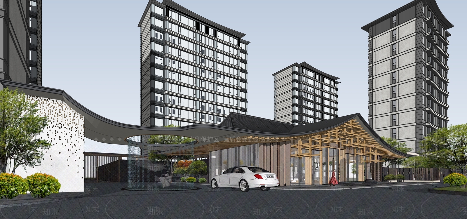 新中式售楼处建筑SU模型精品下载_知末网