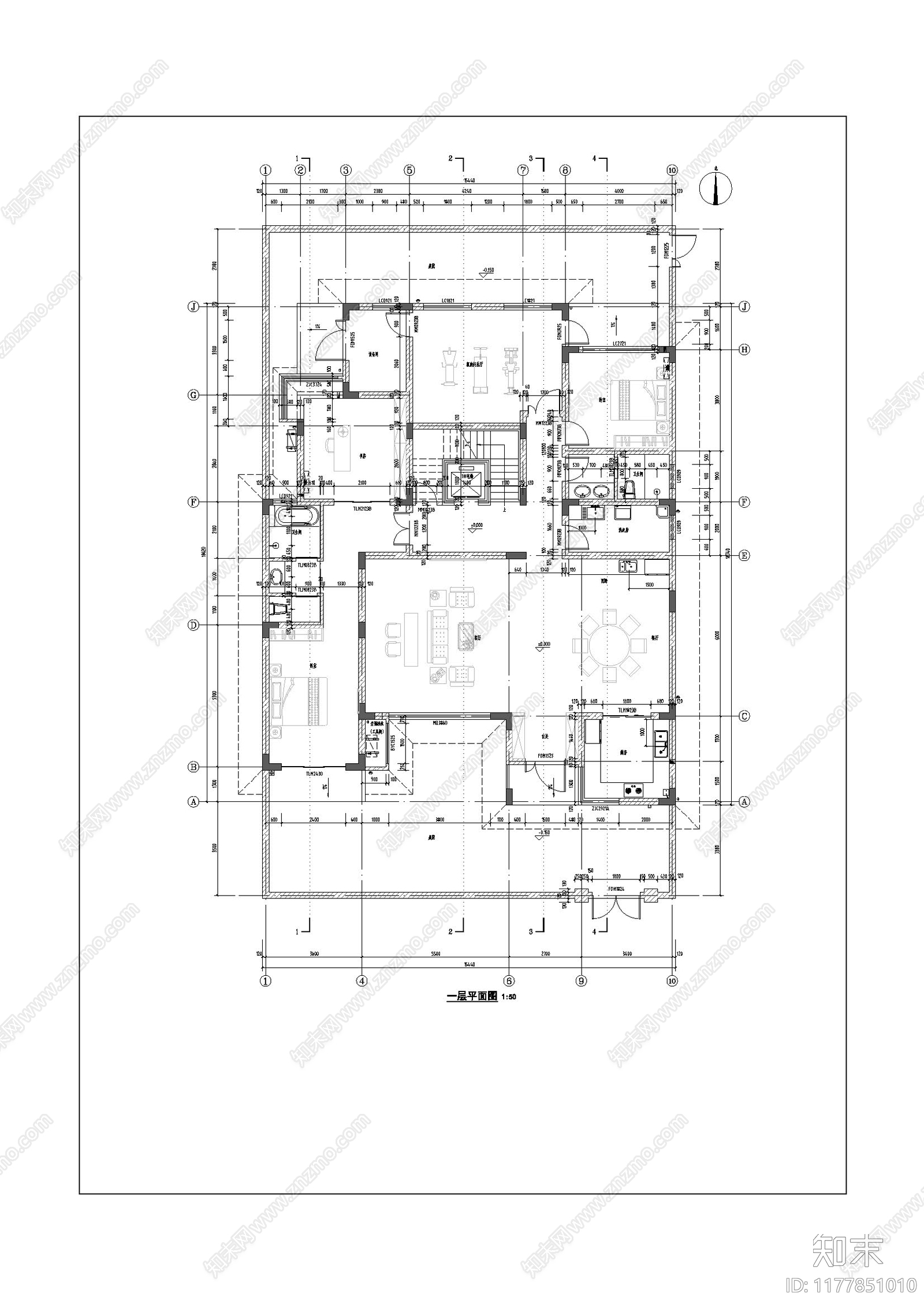 现代简约别墅建筑施工图下载【ID:1177851010】