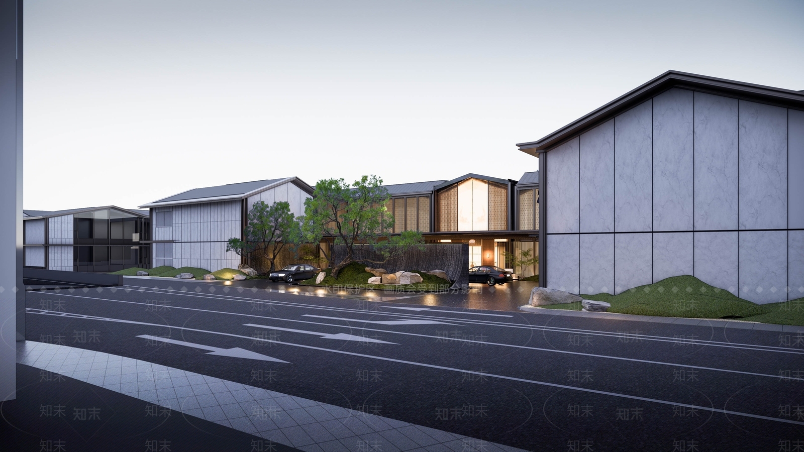 侘寂简约酒店建筑SU模型下载【ID:1177852204】