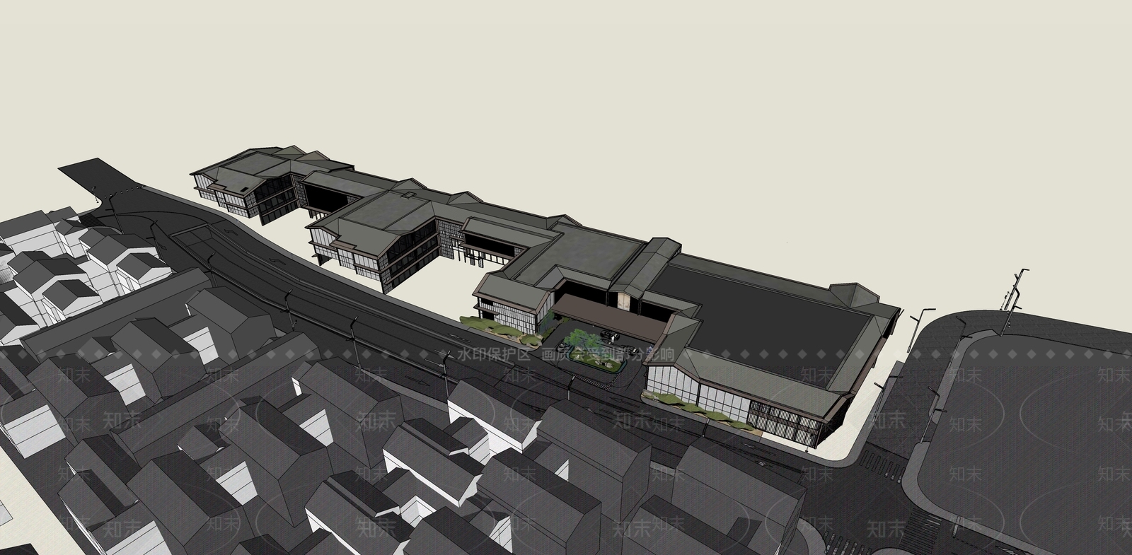 侘寂简约酒店建筑SU模型下载【ID:1177852204】