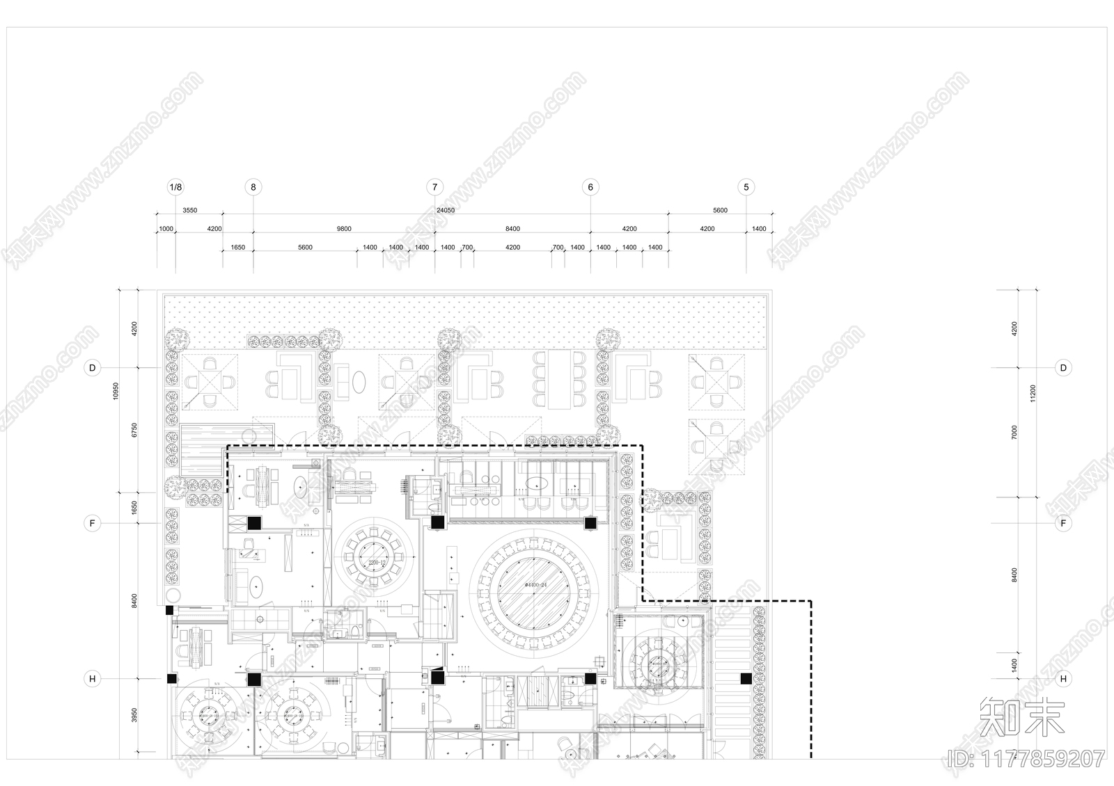 现代新中式中餐厅施工图下载【ID:1177859207】