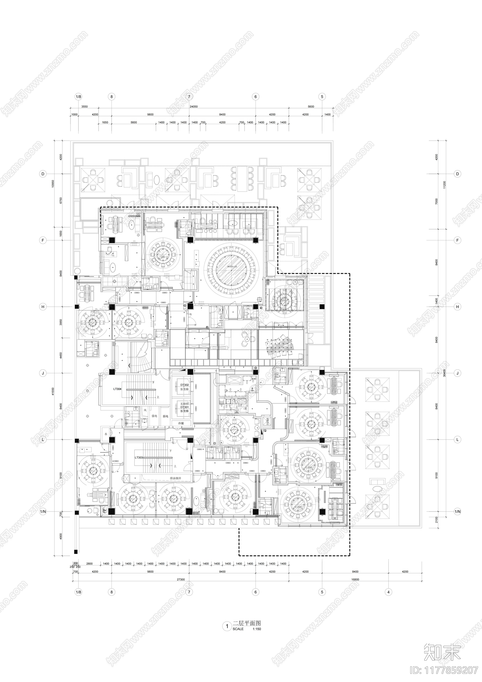 现代新中式中餐厅施工图下载【ID:1177859207】