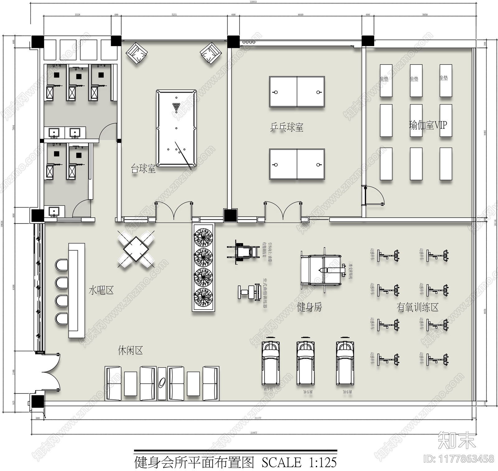 现代健身房施工图下载【ID:1177863458】