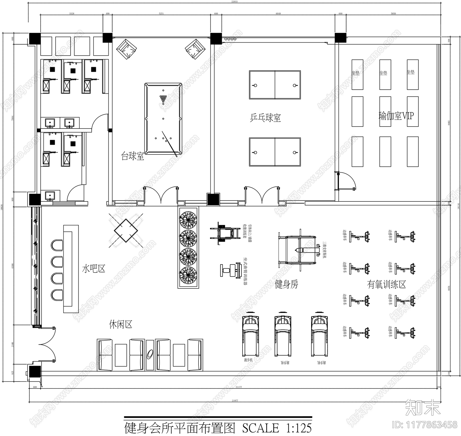 现代健身房施工图下载【ID:1177863458】