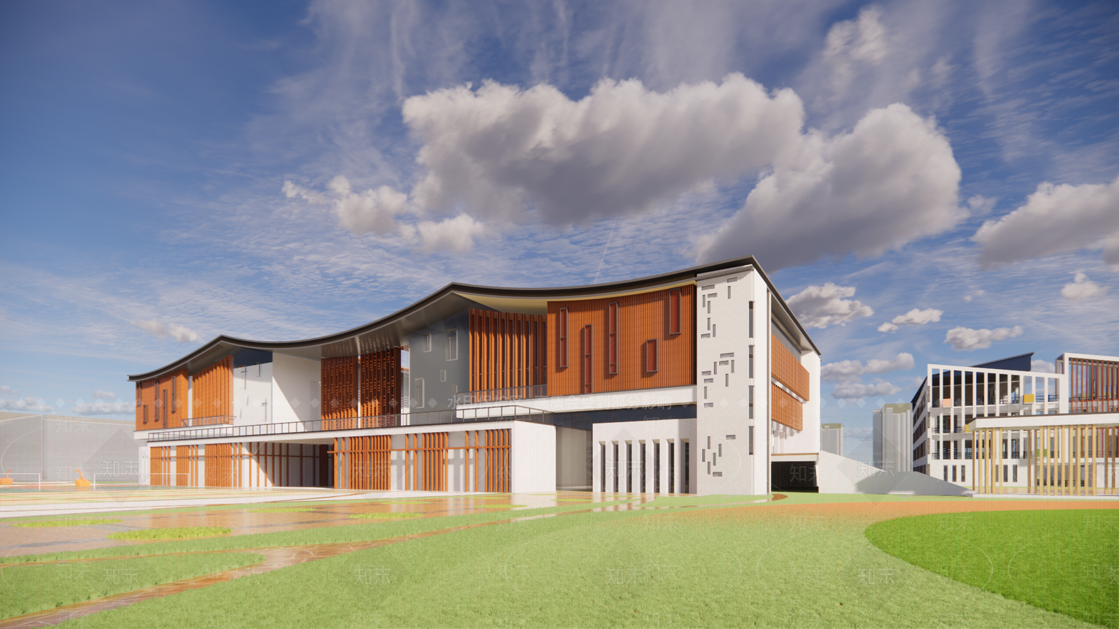 新中式学校建筑SU模型下载【ID:1177876480】