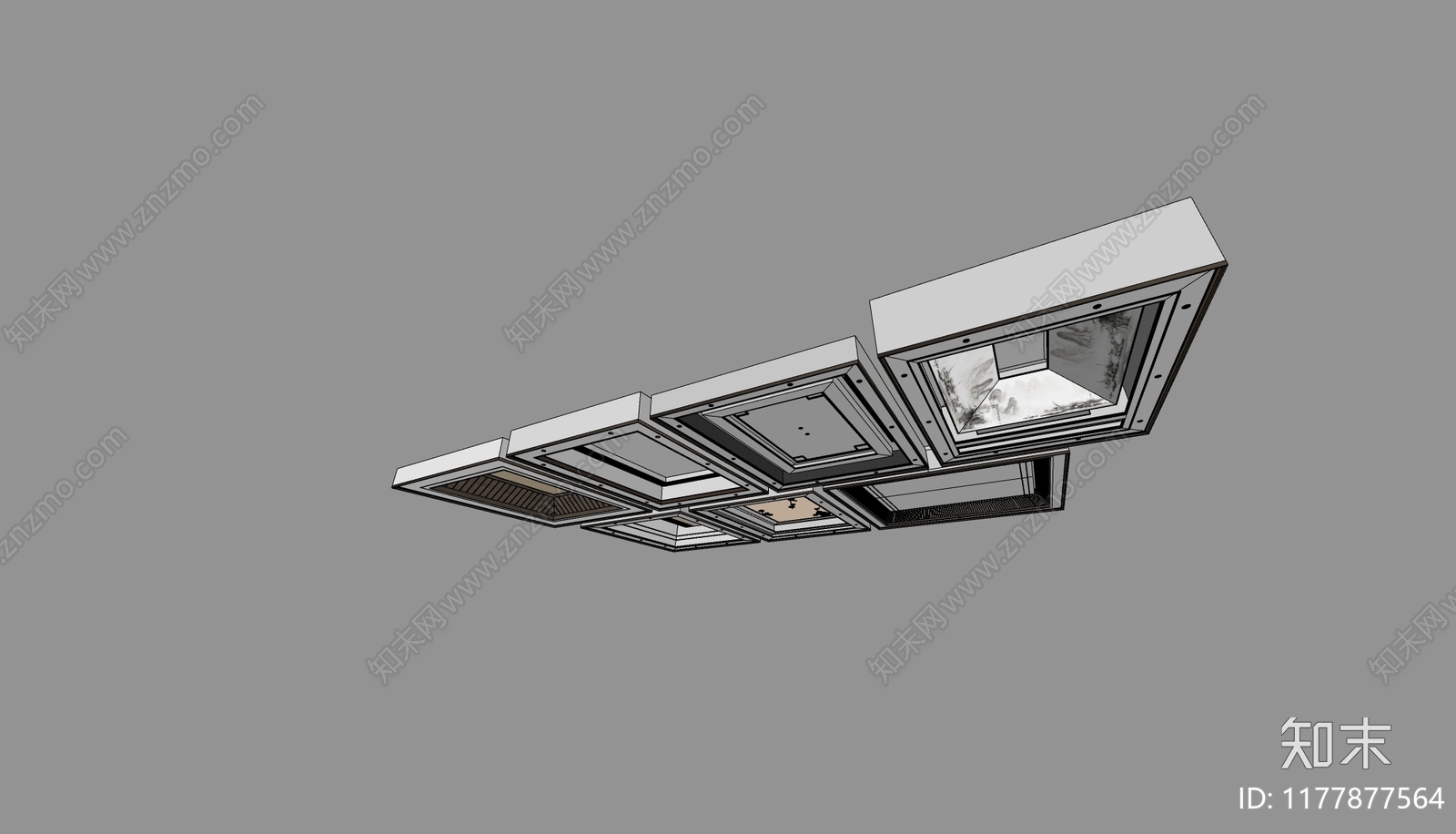 新中式现代吊顶SU模型下载【ID:1177877564】