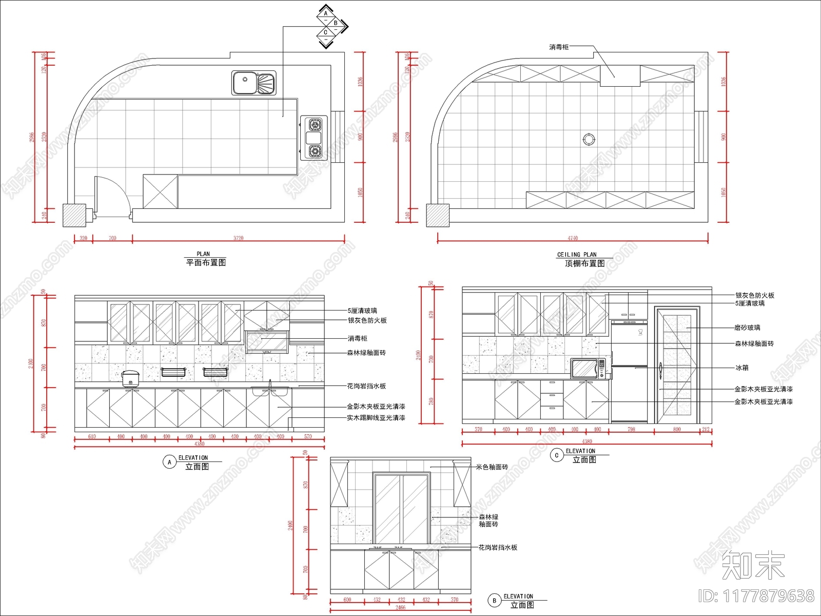 现代厨房设施cad施工图下载【ID:1177879638】