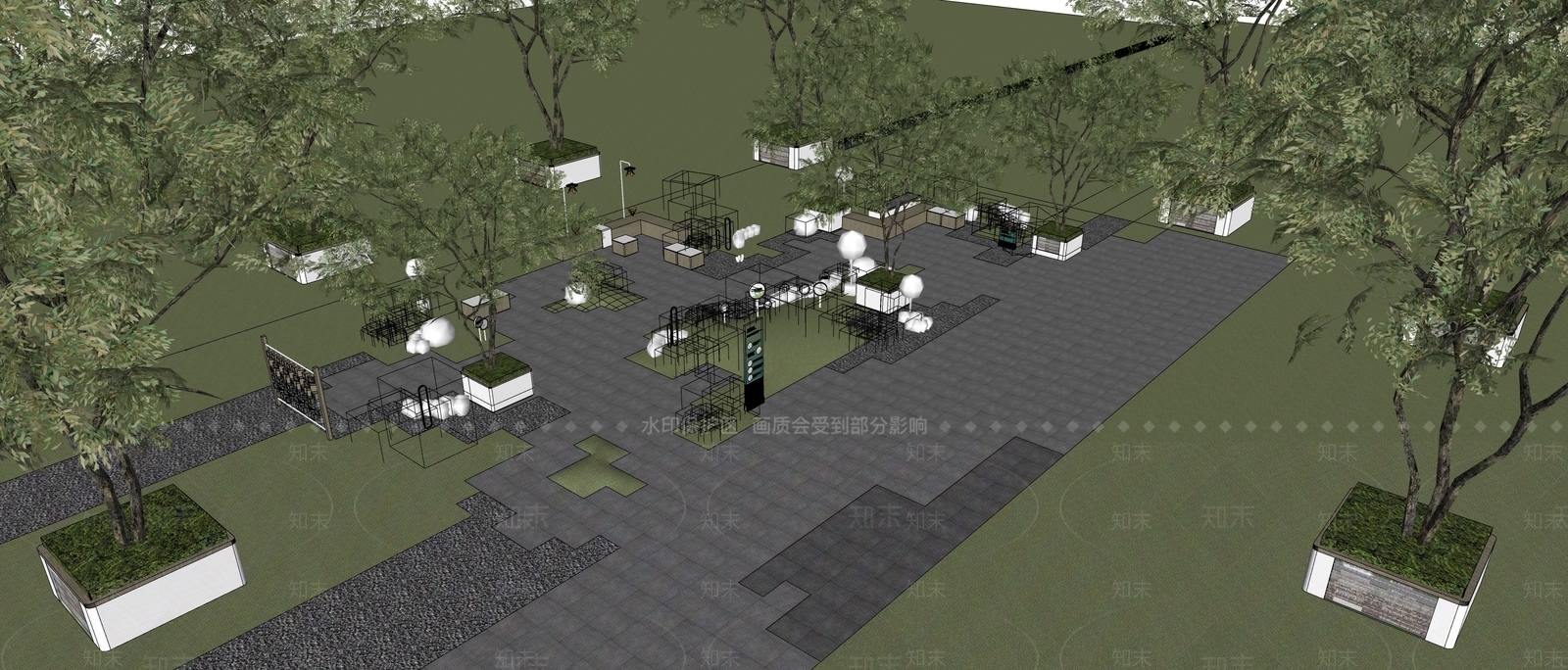 现代景观公园SU模型下载【ID:1177885492】