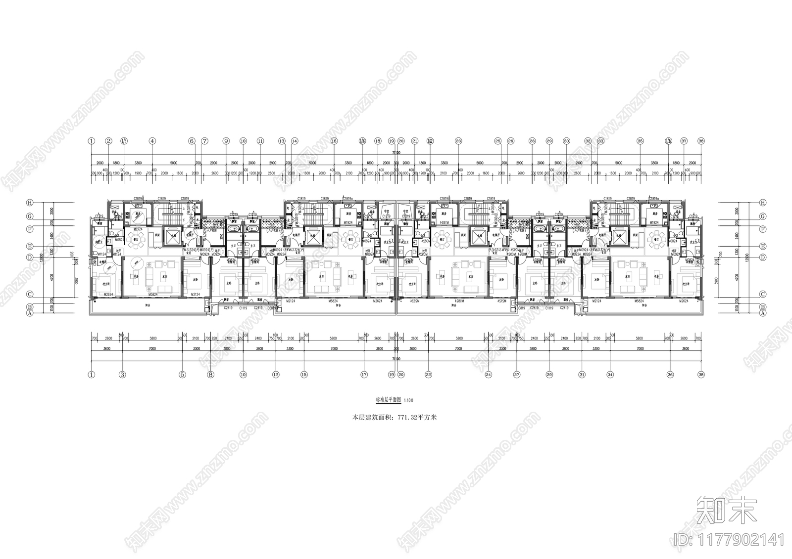 现代住宅楼建筑cad施工图下载【ID:1177902141】