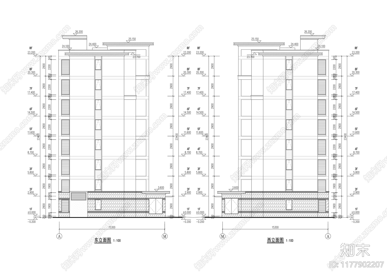 现代住宅楼建筑cad施工图下载【ID:1177902207】