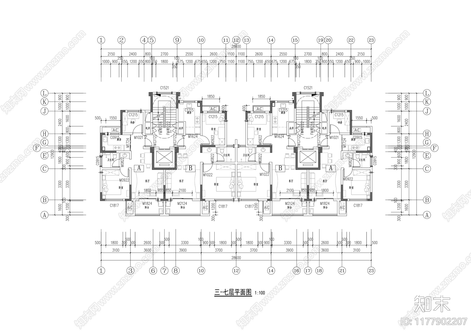 现代住宅楼建筑cad施工图下载【ID:1177902207】