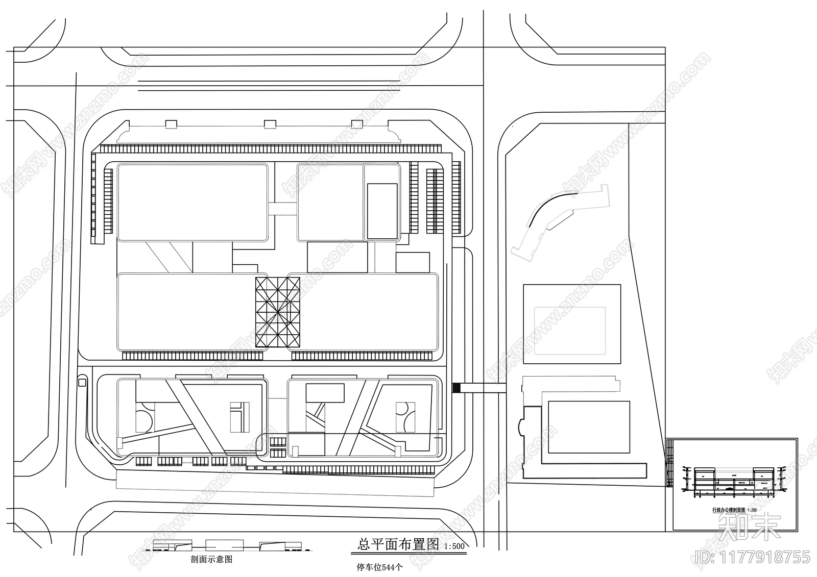 现代产业园建筑cad施工图下载【ID:1177918755】