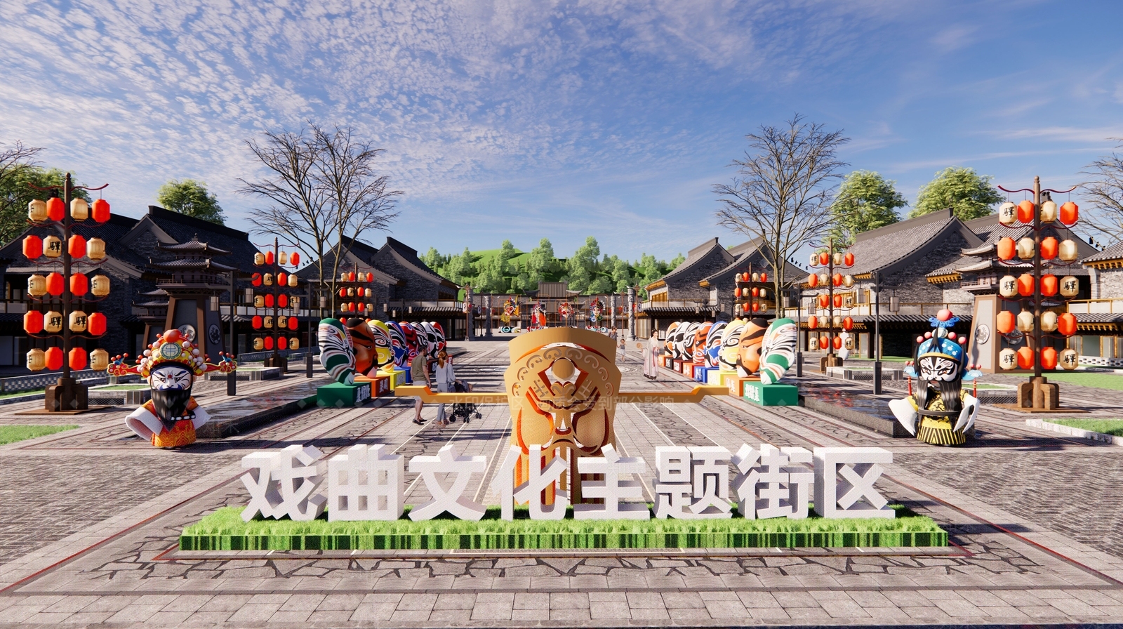 新中式中式商业街SU模型下载【ID:1177931263】