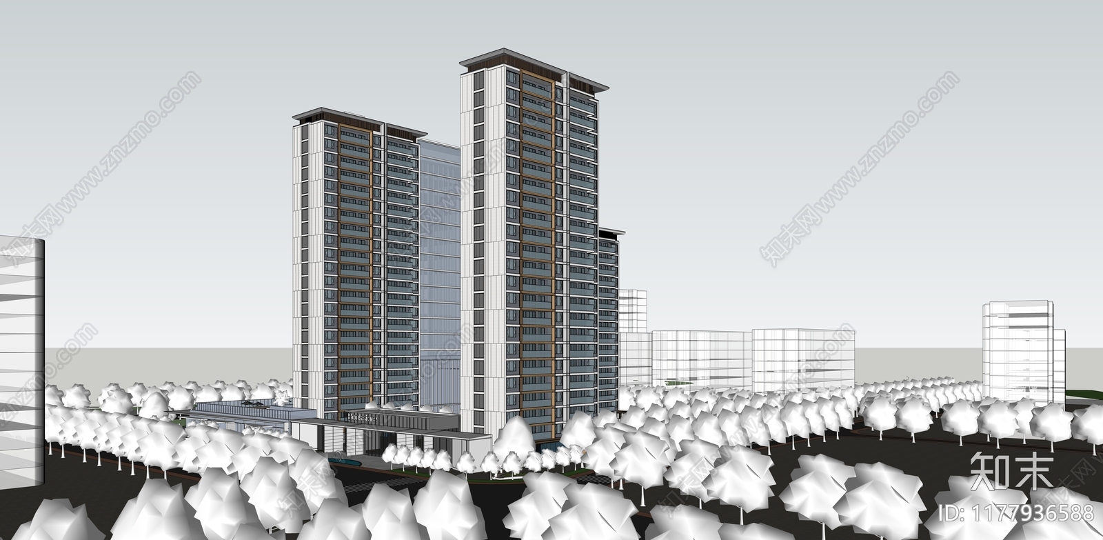 现代轻奢高层住宅SU模型下载【ID:1177936588】