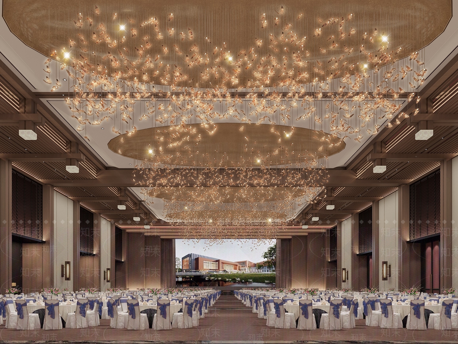 新中式宴会厅SU模型下载【ID:1177937749】