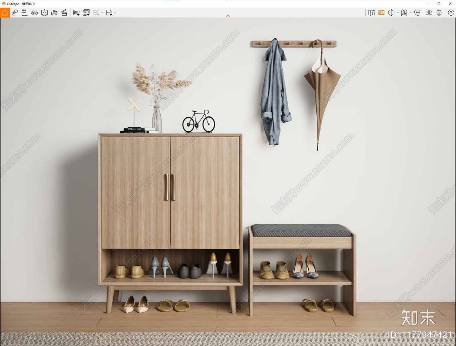 北欧原木鞋柜SU模型下载【ID:1177947421】