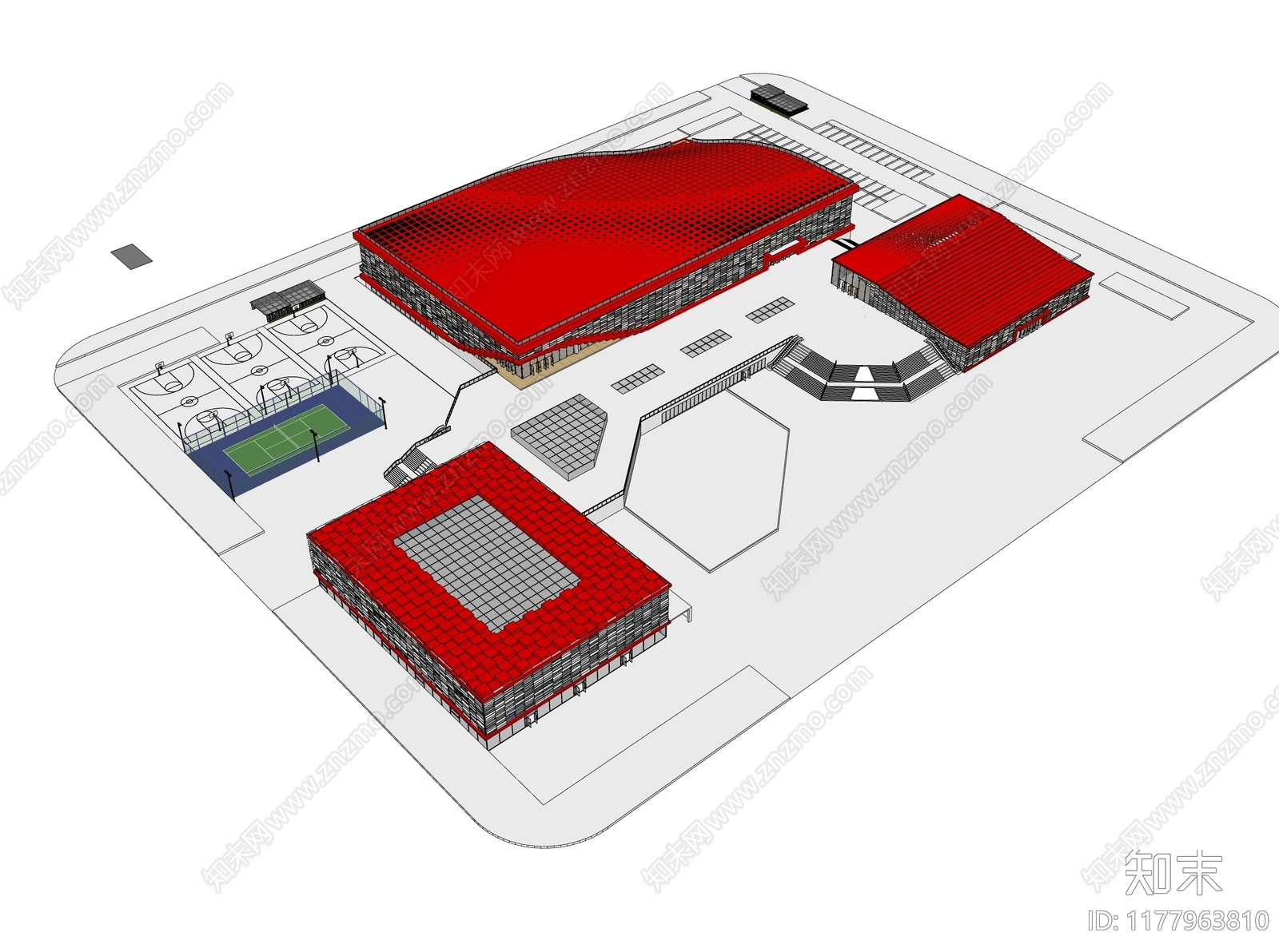 现代简约体育建筑SU模型下载【ID:1177963810】