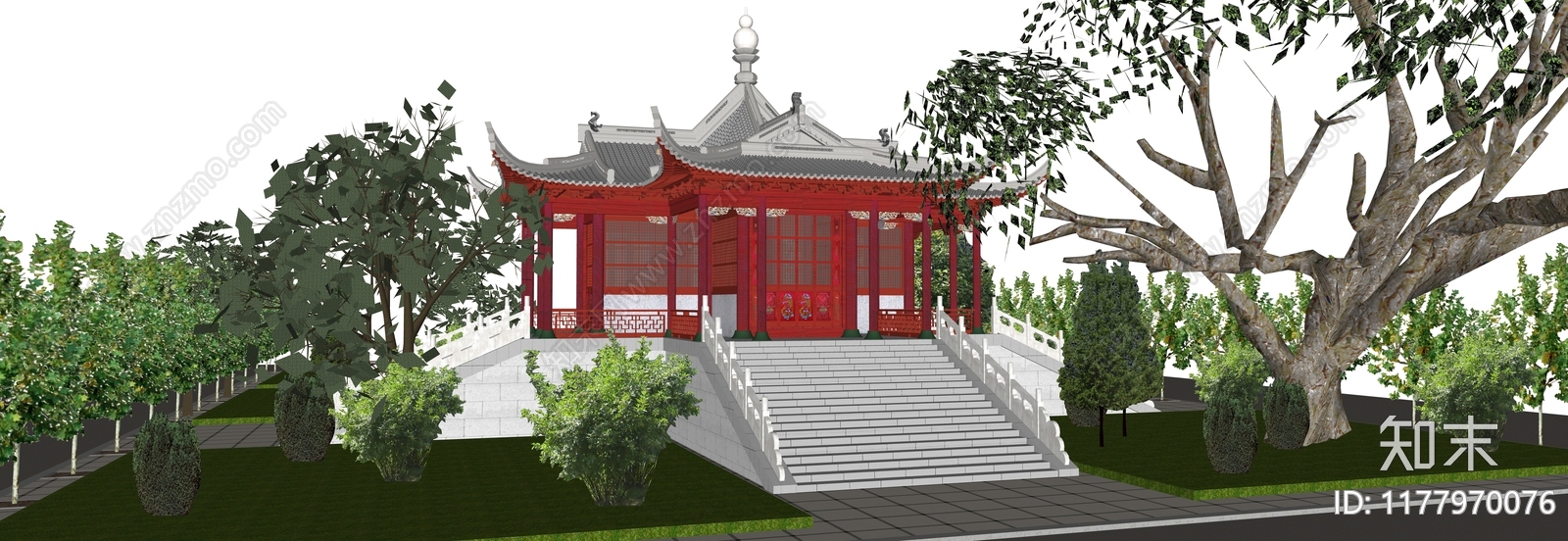 中式复古寺庙建筑SU模型下载【ID:1177970076】