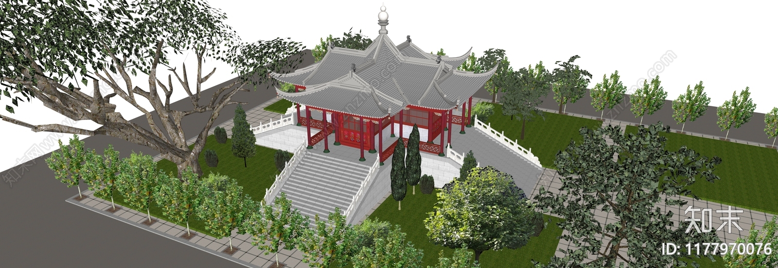 中式复古寺庙建筑SU模型下载【ID:1177970076】