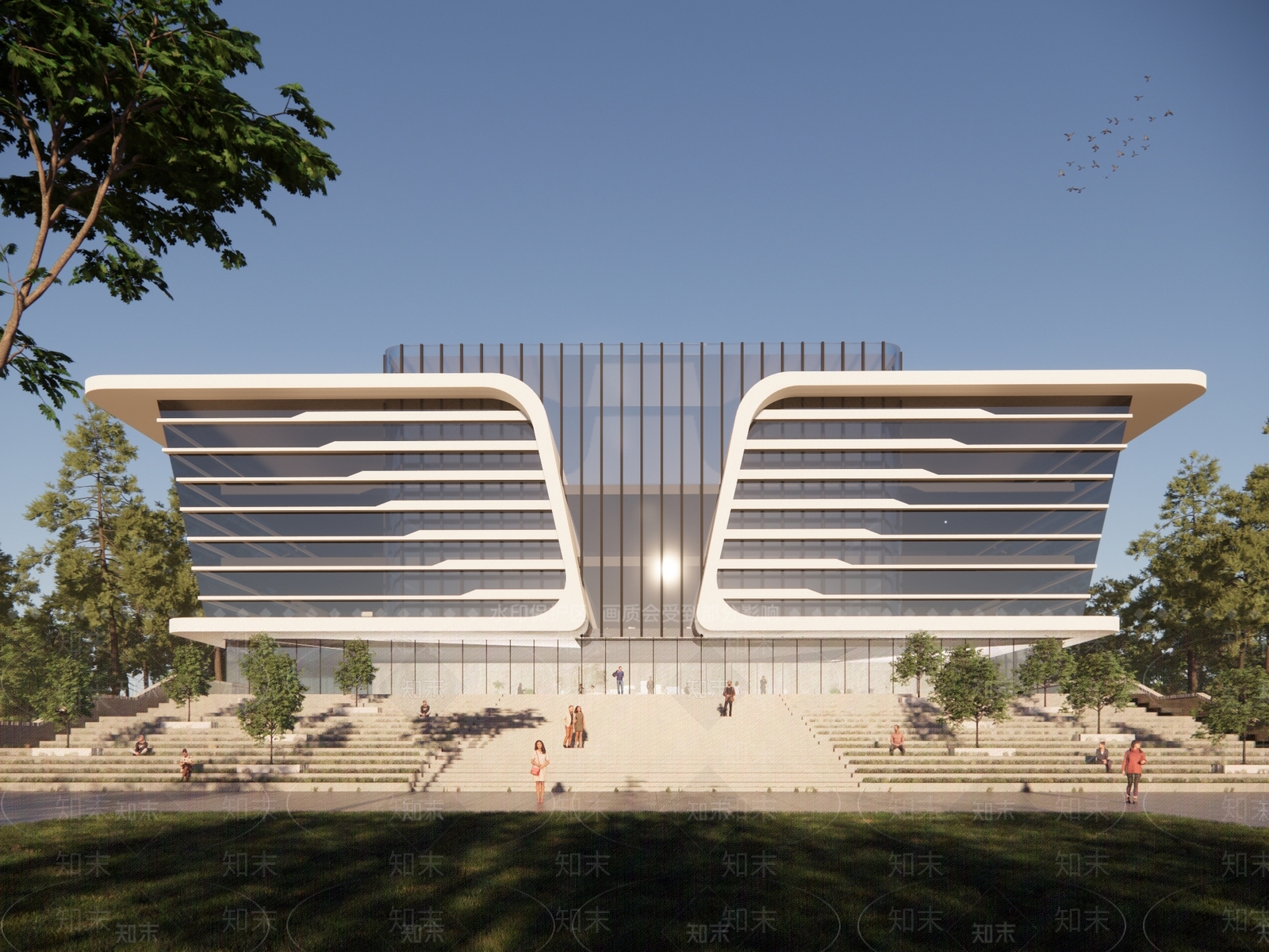 现代图书馆建筑SU模型下载【ID:1177973051】