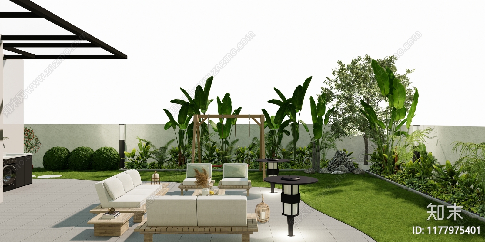 现代简约庭院cad施工图下载【ID:1177975401】
