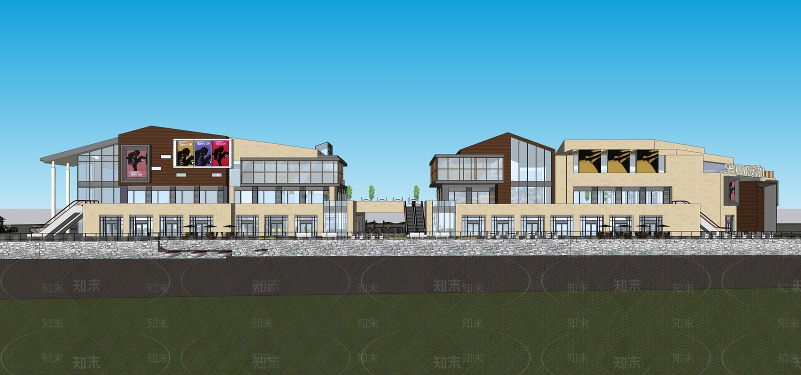 现代新中式餐饮建筑SU模型下载【ID:1177975136】