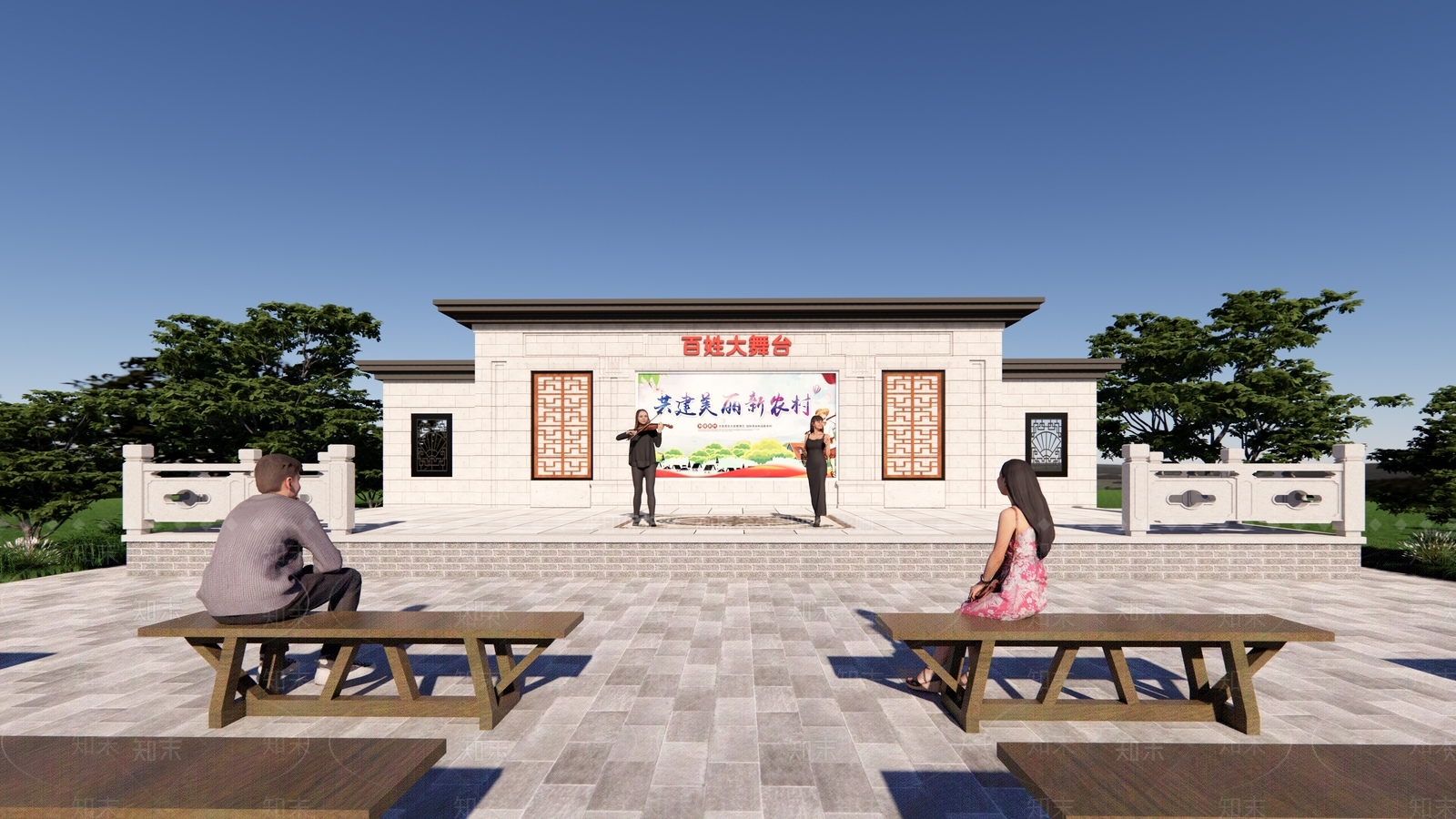 新中式舞台SU模型下载【ID:1177975332】