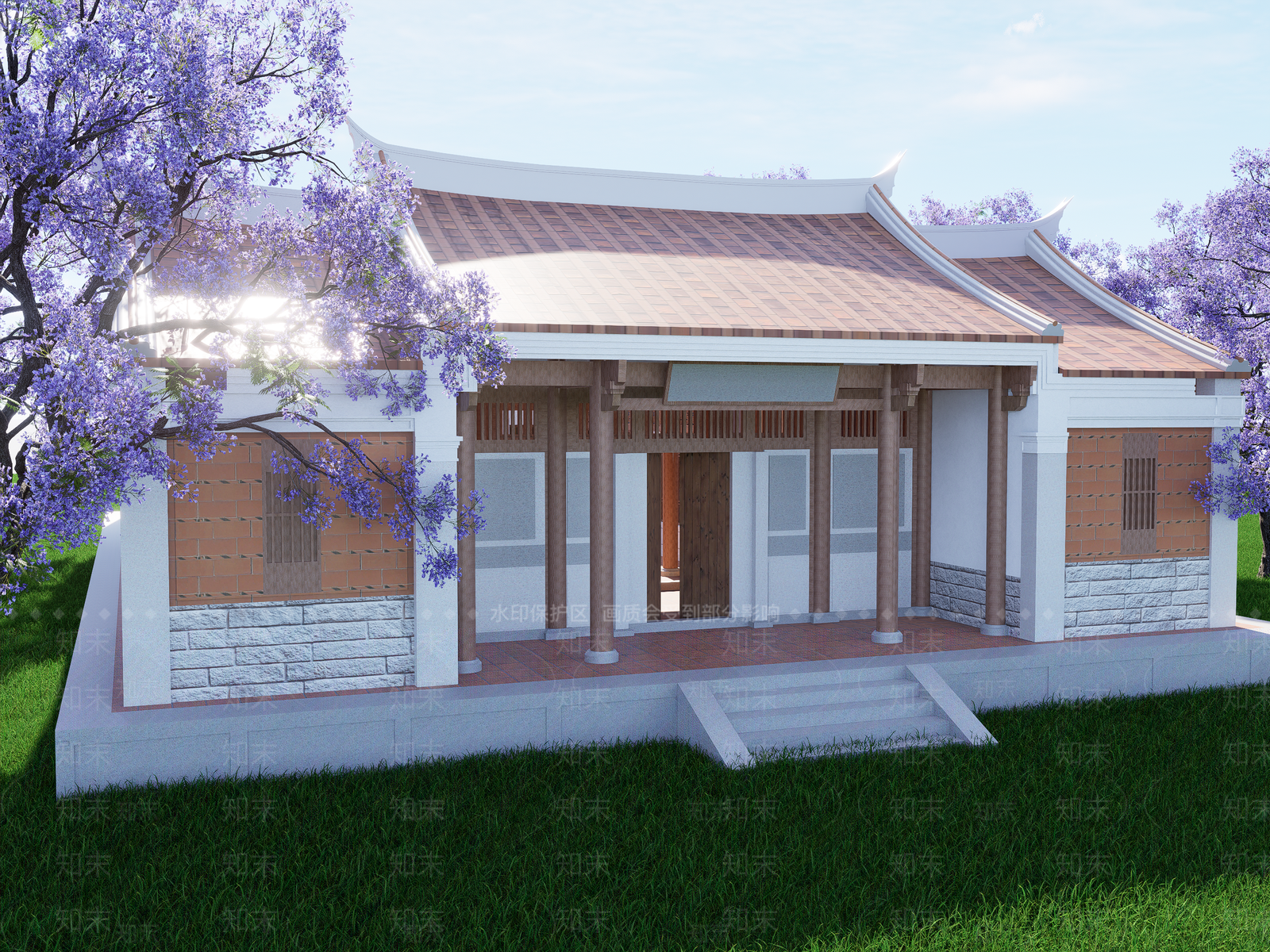 新中式风格建筑SU模型下载【ID:1177975672】