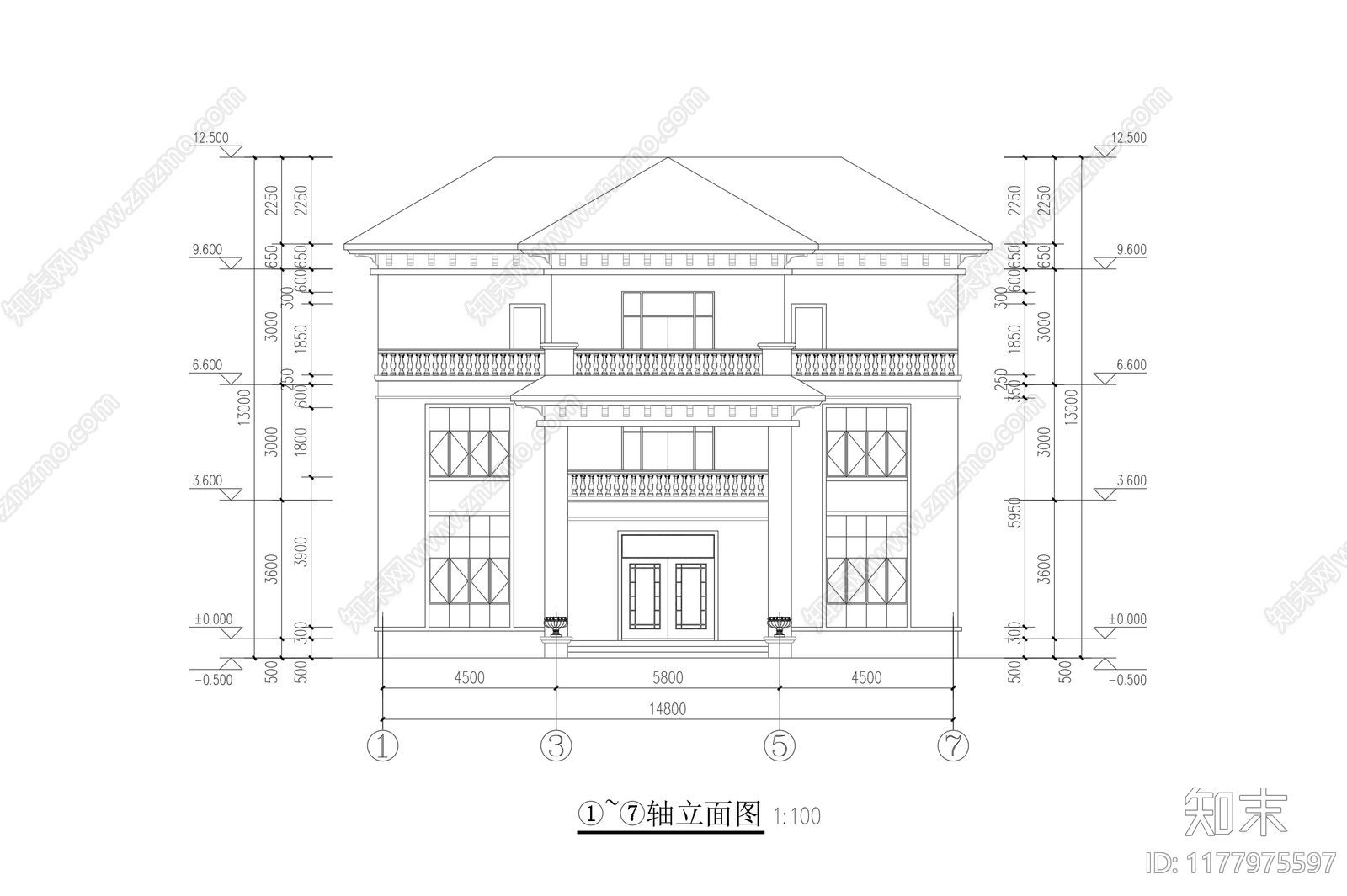 简欧别墅建筑施工图下载【ID:1177975597】