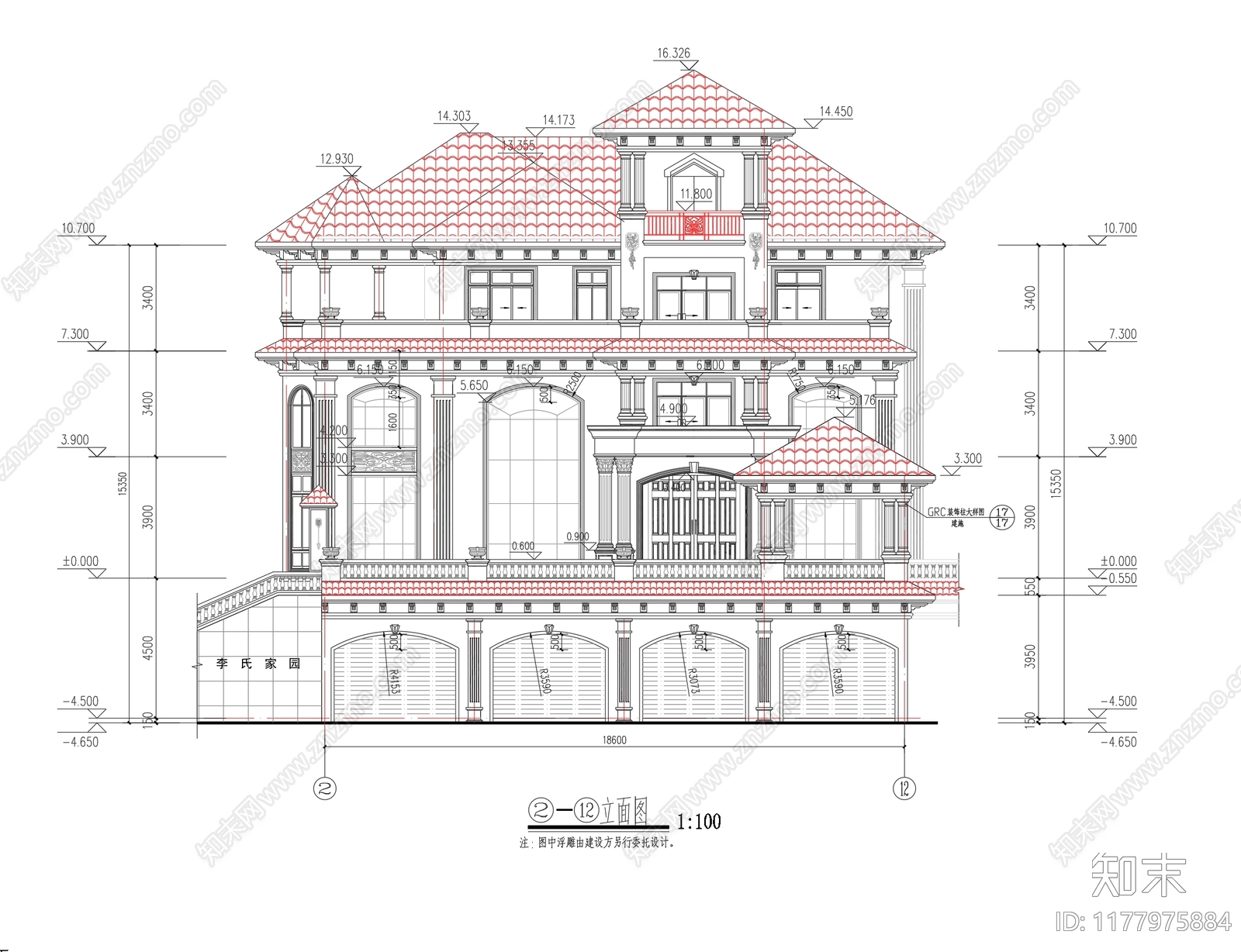 欧式别墅建筑施工图下载【ID:1177975884】