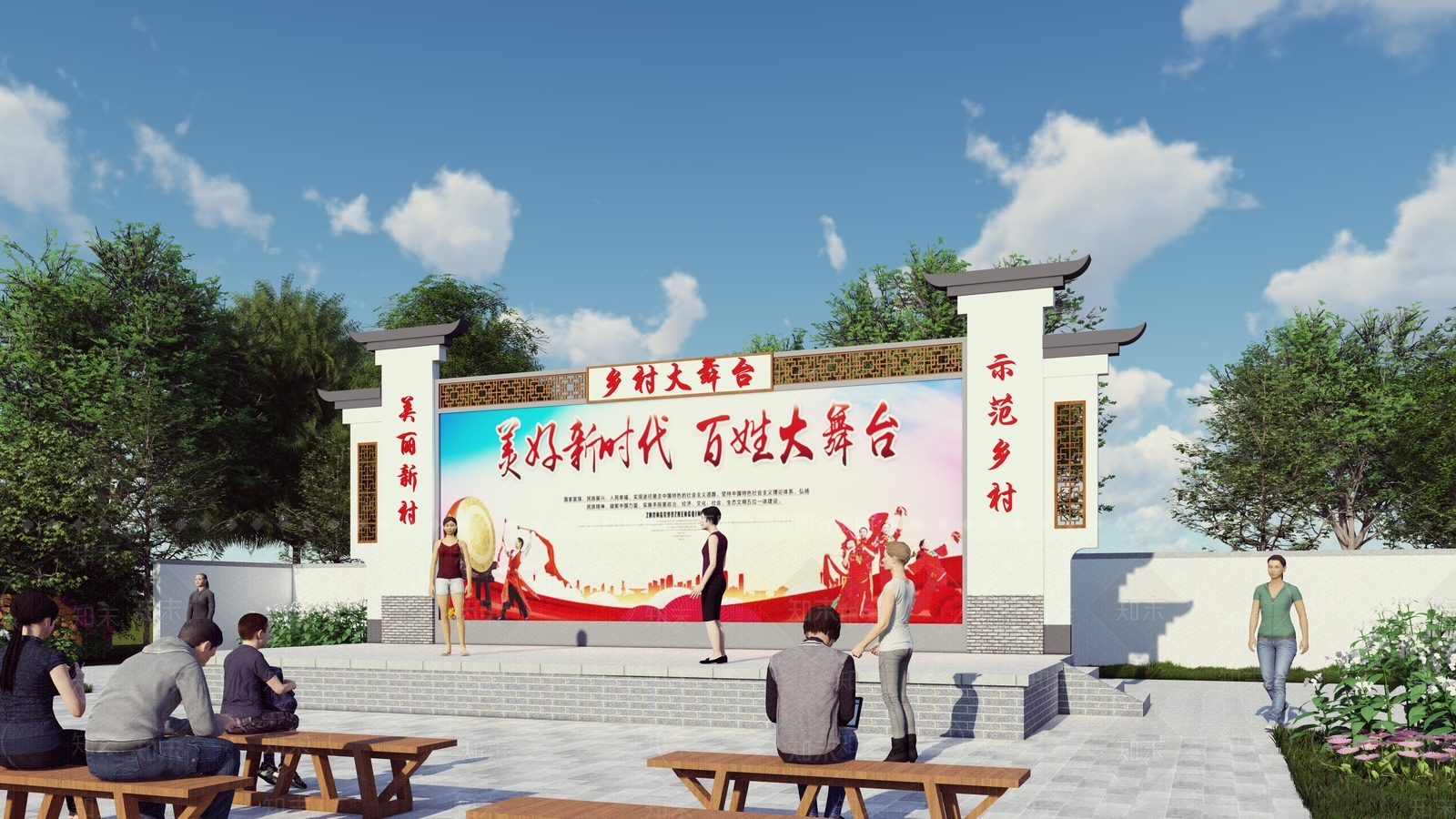 新中式舞台SU模型下载【ID:1177976150】