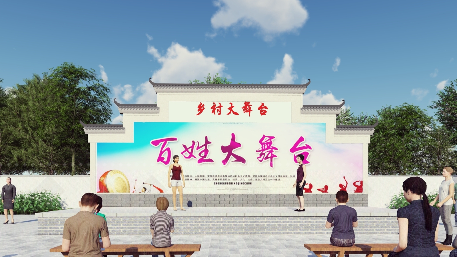 新中式舞台SU模型下载【ID:1177976370】