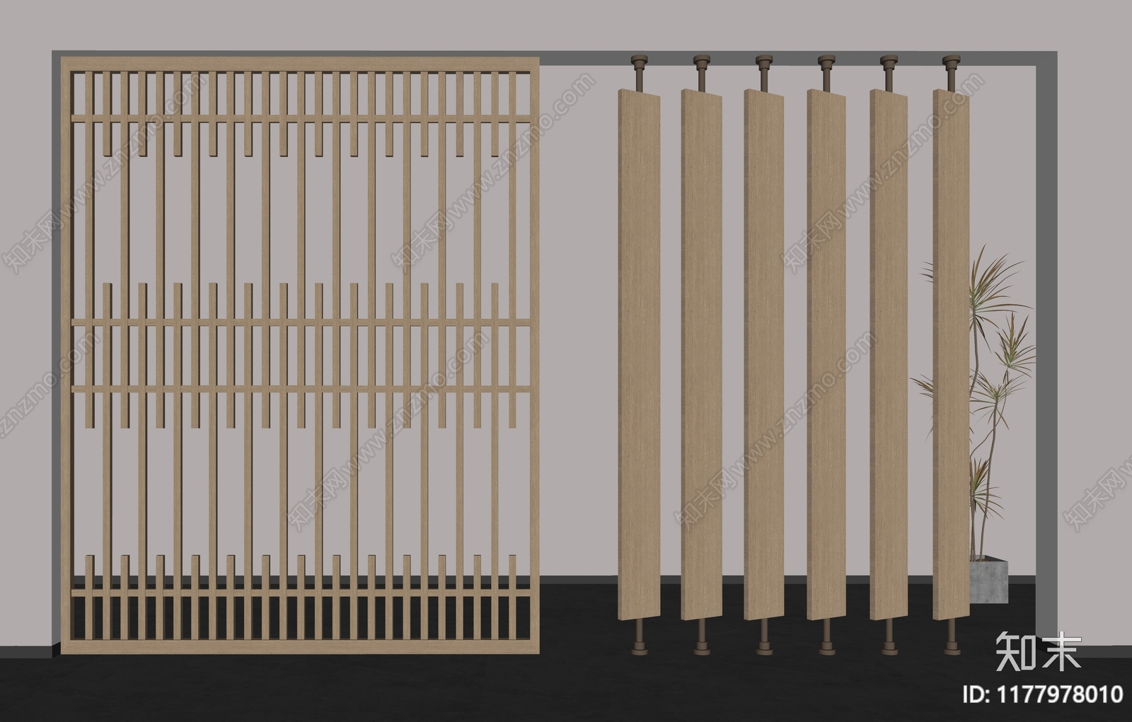 日式原木隔断SU模型下载【ID:1177978010】