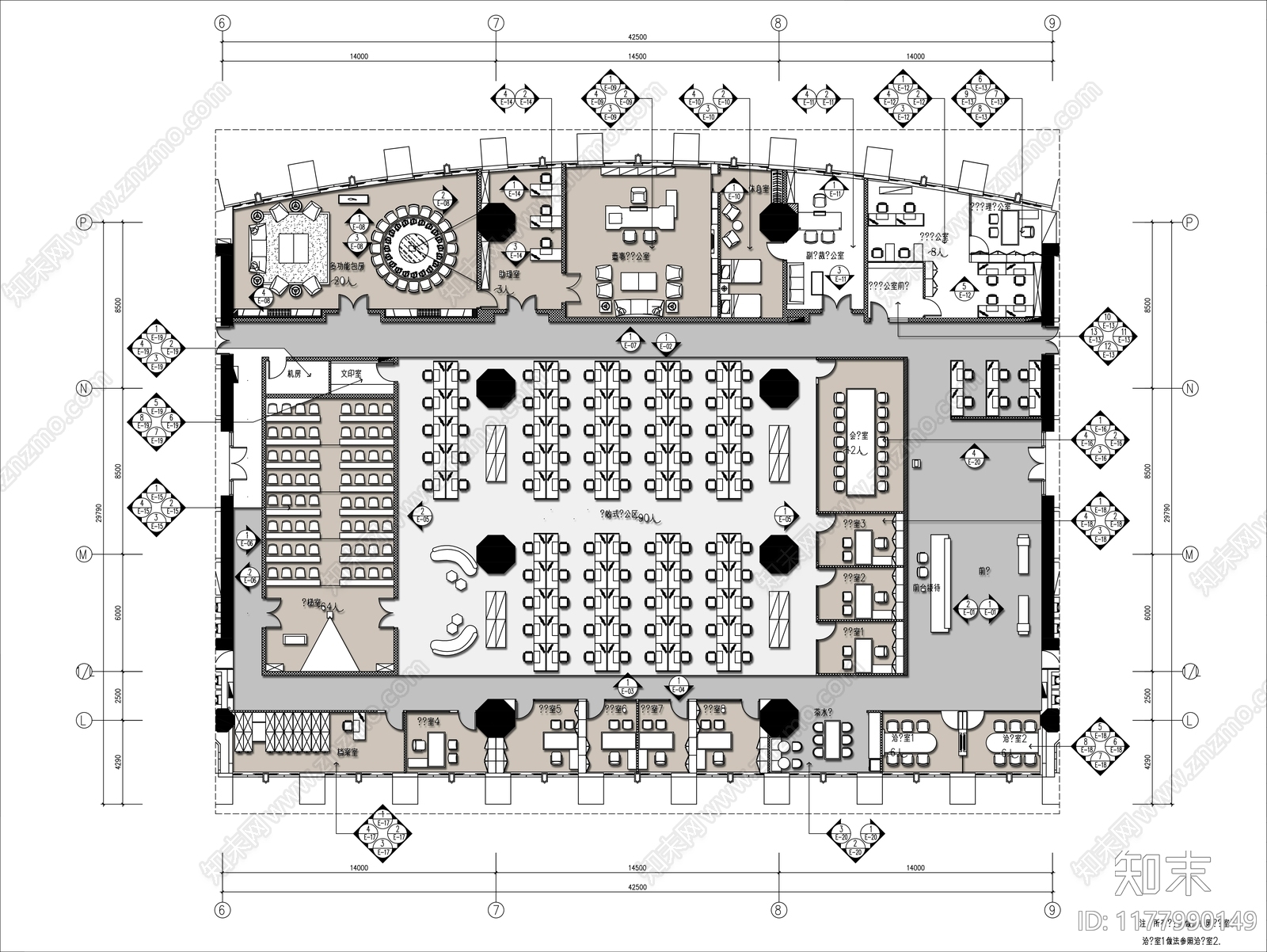 现代整体办公空间cad施工图下载【ID:1177990149】