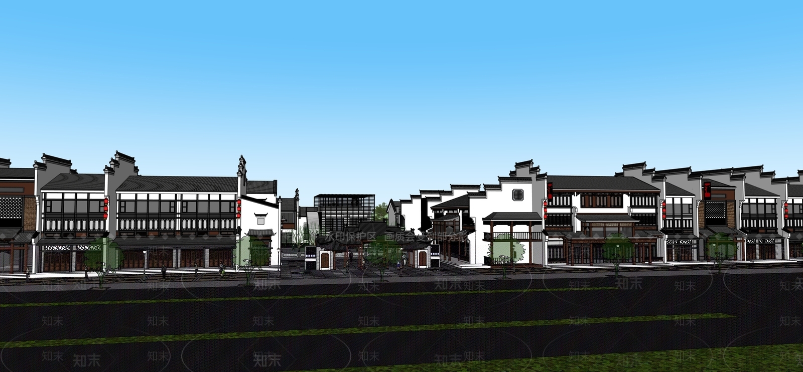 中式新中式商业街SU模型下载【ID:1178000392】