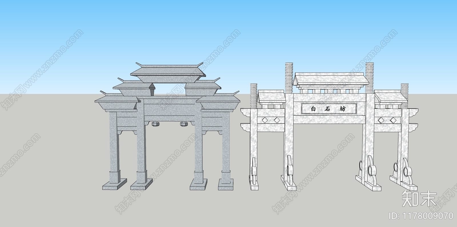 新中式中式牌坊牌楼SU模型下载【ID:1178009070】