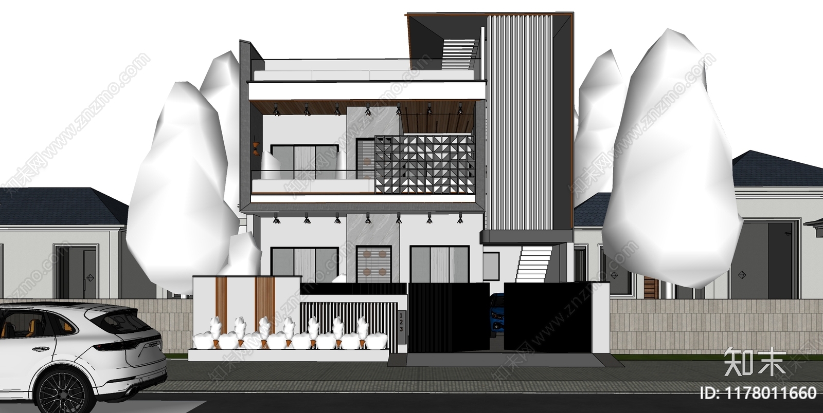 现代极简别墅SU模型下载【ID:1178011660】