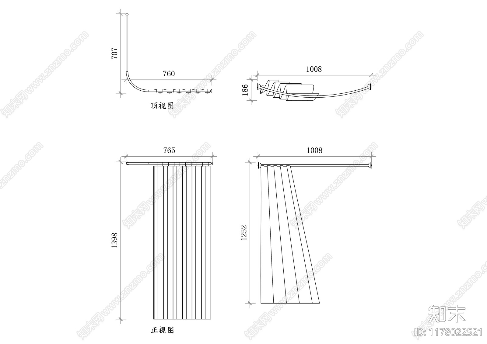 现代窗帘cad施工图下载【ID:1178022521】