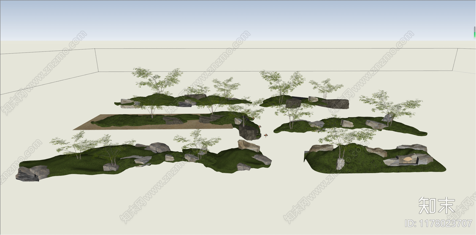 新中式日式微地形SU模型下载【ID:1178023707】