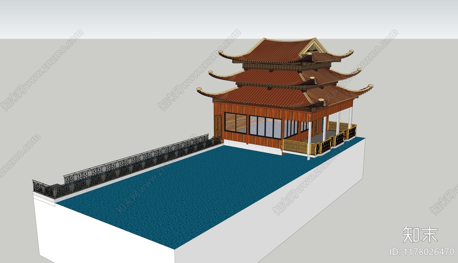 中式寺庙建筑SU模型下载【ID:1178026470】