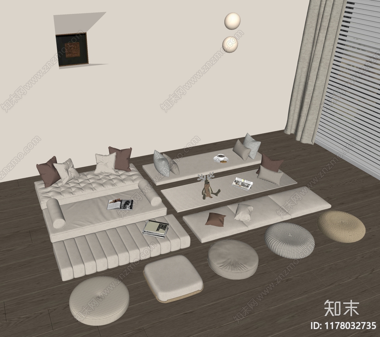 现代奶油坐垫SU模型下载【ID:1178032735】