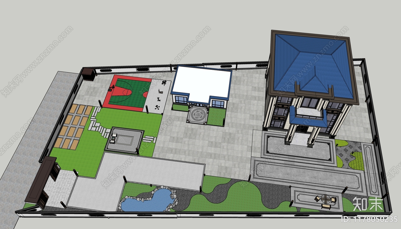 新中式乡村庭院SU模型下载【ID:1178050235】