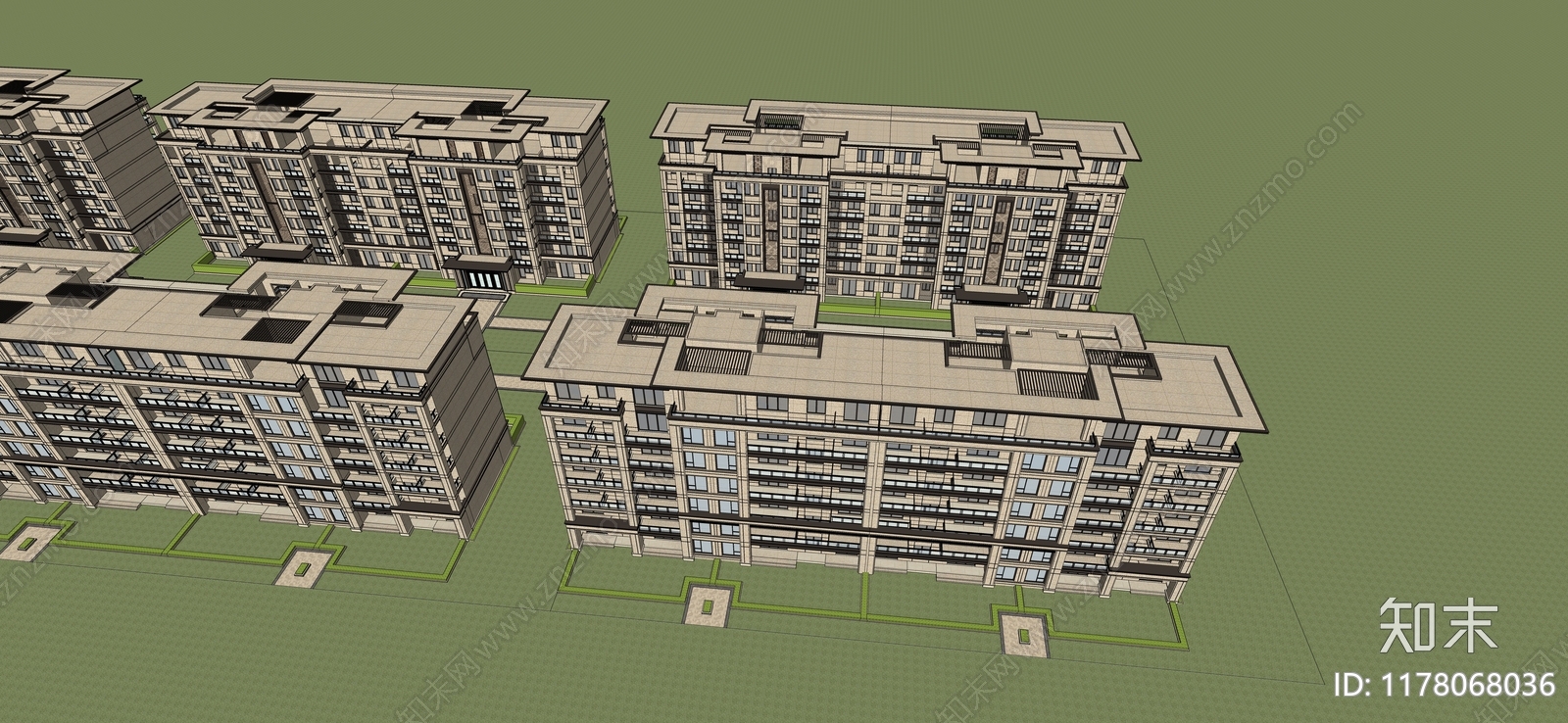 新中式多层住宅SU模型下载【ID:1178068036】