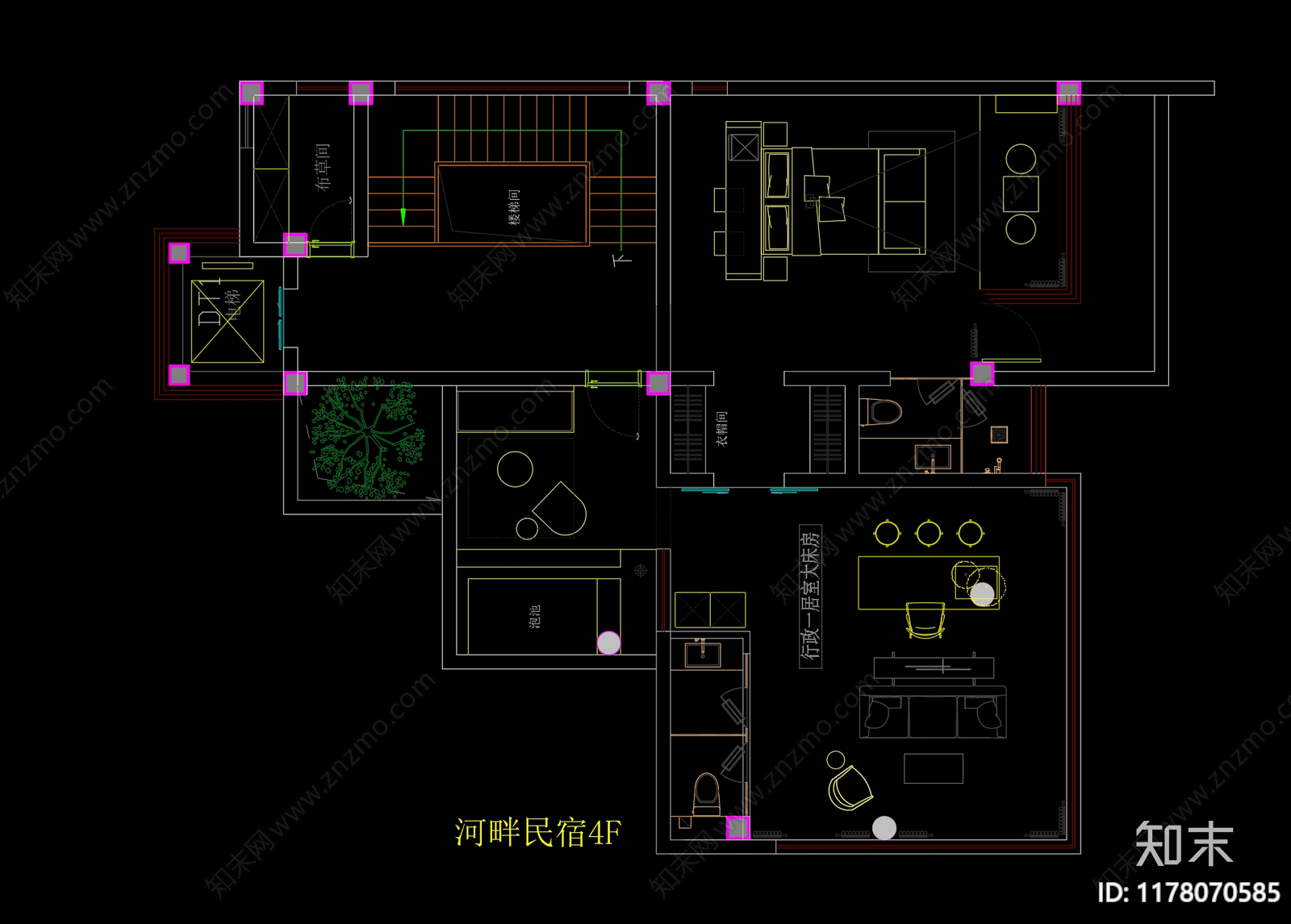 侘寂简约民宿施工图下载【ID:1178070585】