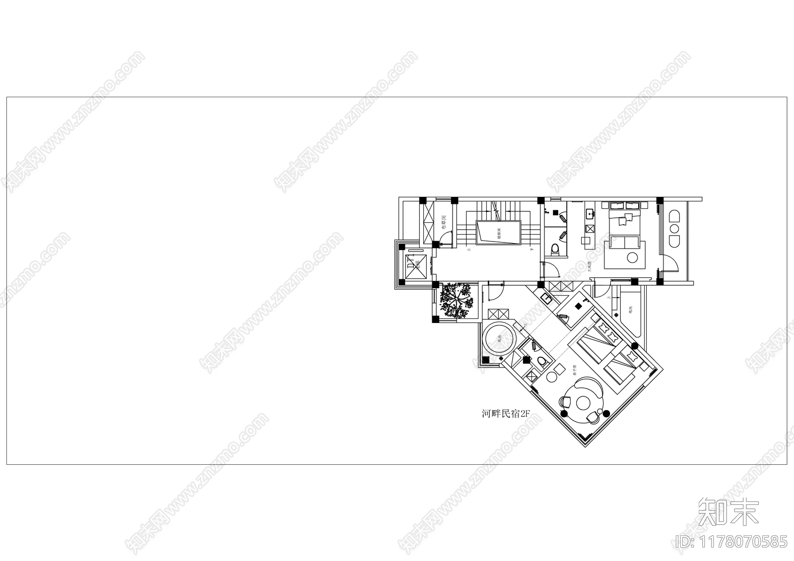 侘寂简约民宿施工图下载【ID:1178070585】