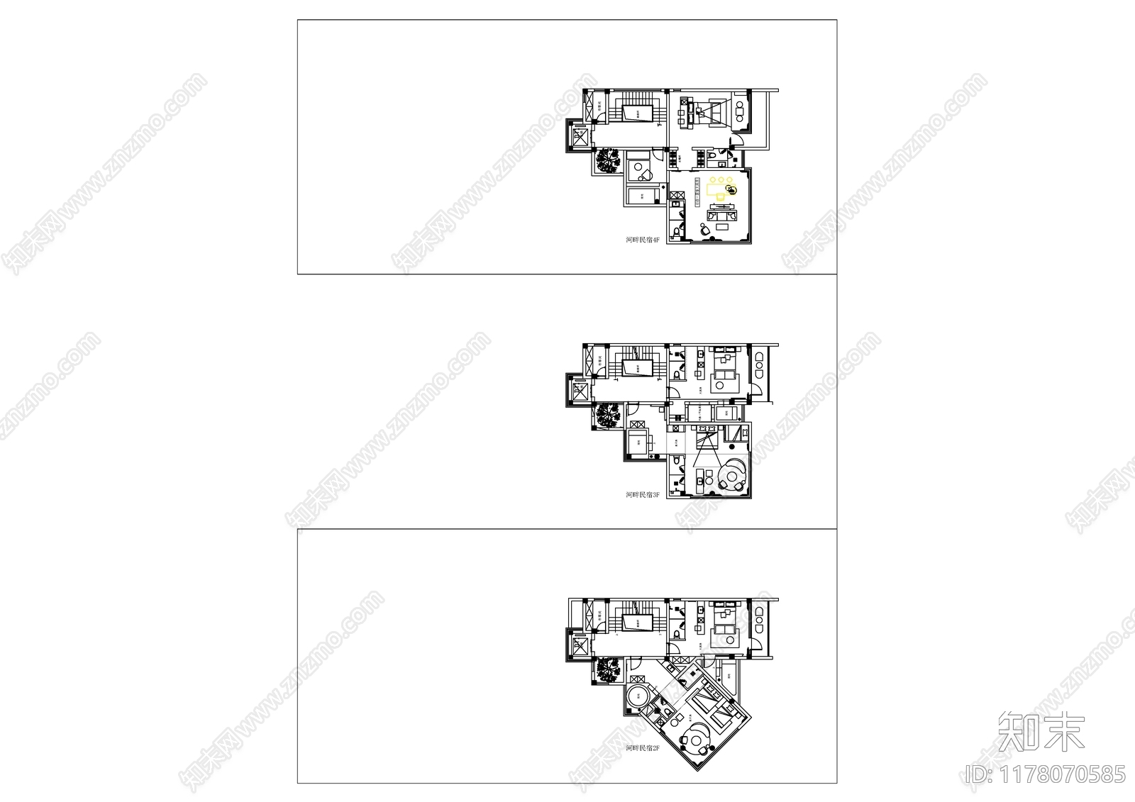 侘寂简约民宿施工图下载【ID:1178070585】