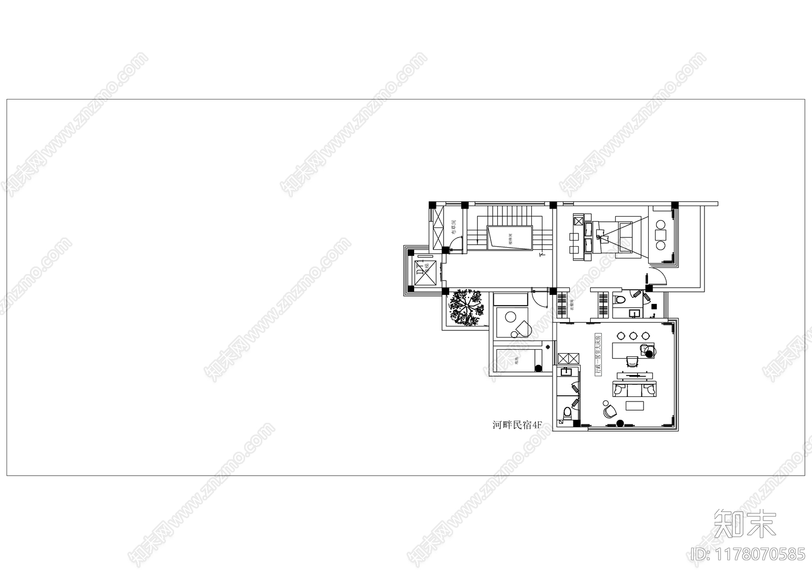 侘寂简约民宿施工图下载【ID:1178070585】