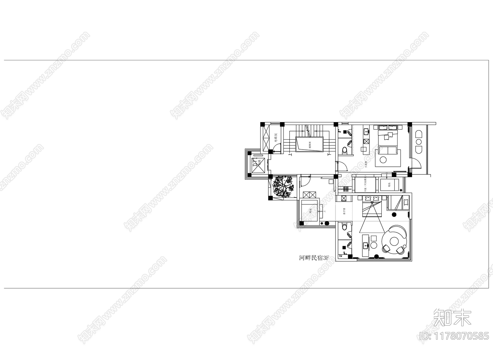 侘寂简约民宿施工图下载【ID:1178070585】