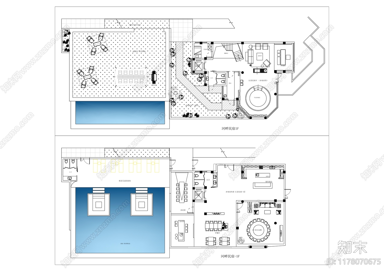 简约禅意会所施工图下载【ID:1178070675】