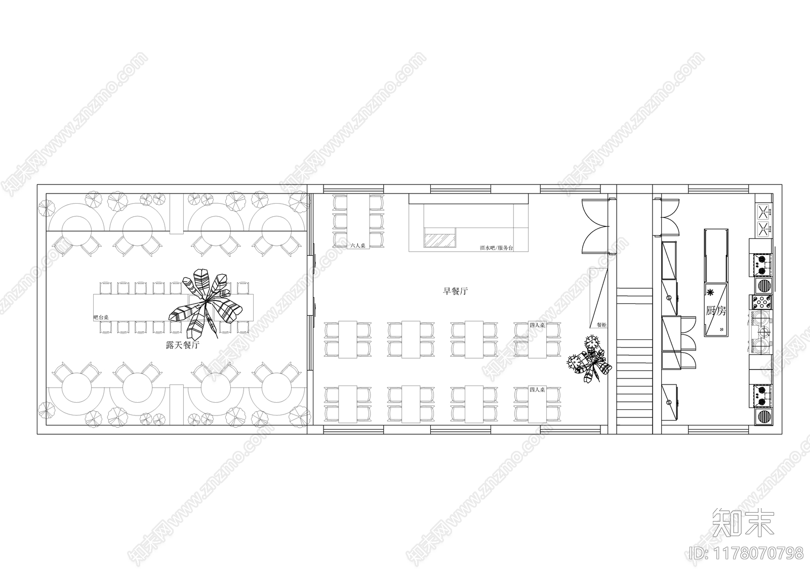 简约侘寂自助餐厅cad施工图下载【ID:1178070798】